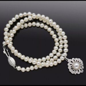 FORTUNOFF 14K Gold Genuine South Sea Pearl & Diamond Pedant Necklace + Box